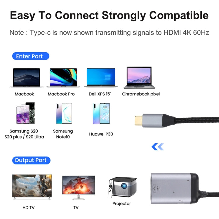 4K 60Hz USB-C / Type-C to HDMI + PD Data Sync Adapter Cable