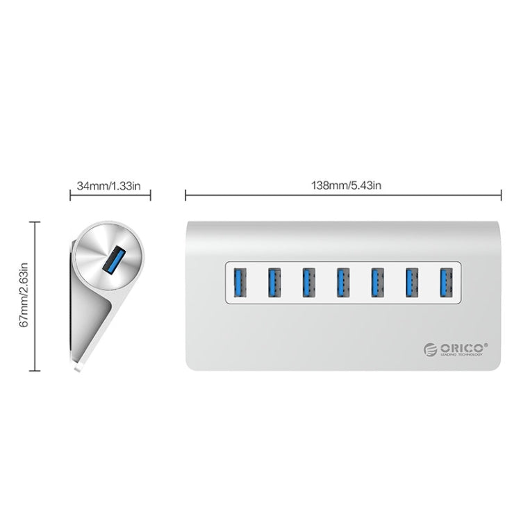 ORICO M3H7-V1 Aluminum Alloy 7 USB 3.0 Ports HUB with 30W Power Adapter