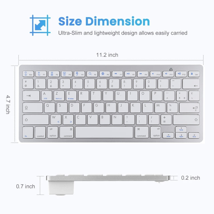 WB-8022 Ultra-thin Wireless Bluetooth Keyboard for iPad, Samsung, Huawei, Xiaomi, Tablet PCs or Smartphones, French Keys