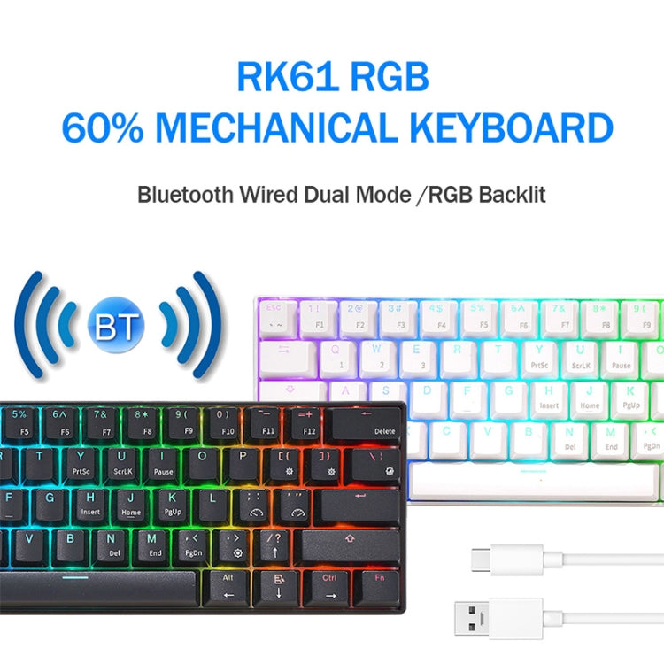 RK61 61 Keys Bluetooth / 2.4G Wireless / USB Wired Three Modes Brown Switch Tablet Mobile Gaming Mechanical Keyboard with RGB Backlight, Cable Length: 1.5m