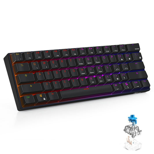 RK61 61 Keys Bluetooth / 2.4G Wireless / USB Wired Three Modes Blue Switch Tablet Mobile Gaming Mechanical Keyboard with RGB Backlight, Cable Length: 1.5m