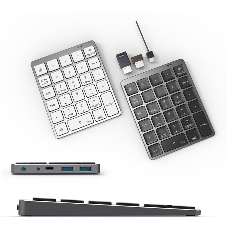 N970 Pro Dual Modes Aluminum Alloy Rechargeable Wireless Bluetooth Numeric Keyboard with USB HUB