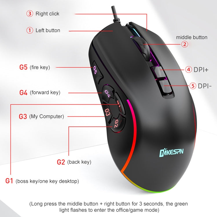 MKESPN X9 10 Buttons 7200DPI RGB Macro Definition Gaming Wired Mouse