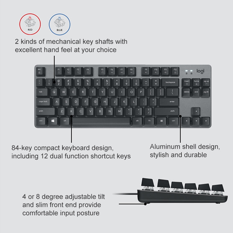 Logitech K835 Mini Mechanical Wired Keyboard, Red Shaft