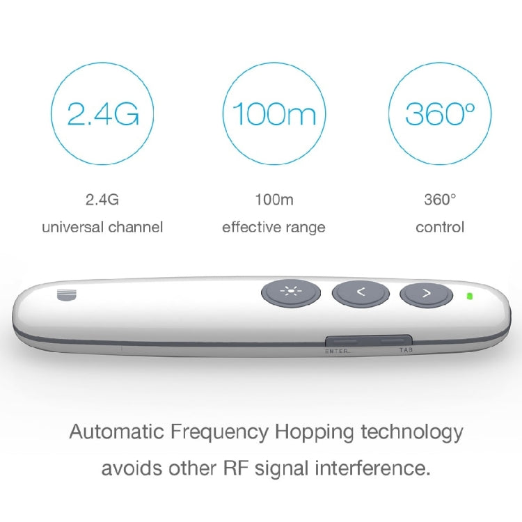 Doosl DSIT007 2.4GHz Rechargeable Powerpoint Presentation Wireless Cliker Remote Control Pen, Control Distance: 100m(White)