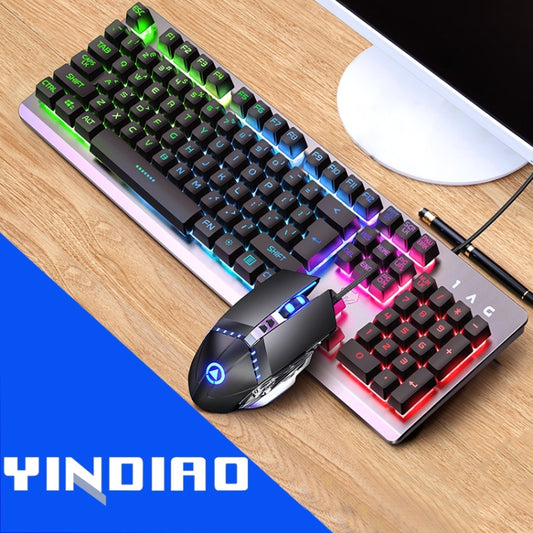 YINDIAO K002 USB Wired Mechanical Feel RGB Backlight Keyboard + Optical Silent Mouse Set