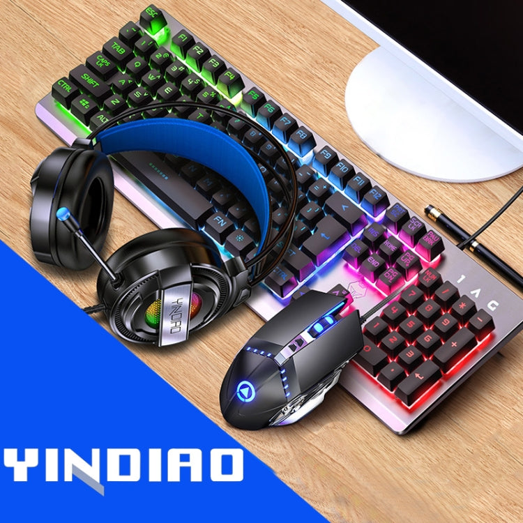 YINDIAO K002 USB Wired Mechanical Feel Sound Control RGB Backlight Keyboard + Optical Silent Mouse + Headset Set