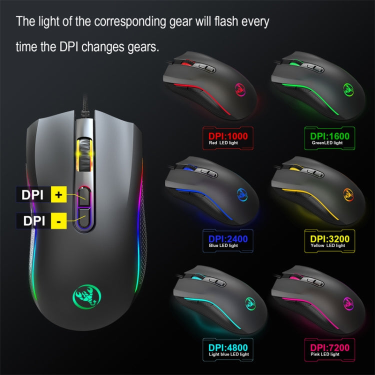 HXSJ A869 Type-C 7200dpi 6-modes Adjustable 7-keys RGB Light Wired Game Mouse