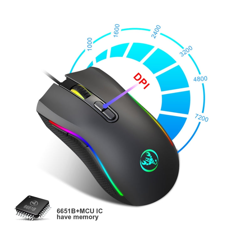 HXSJ A869 Type-C 7200dpi 6-modes Adjustable 7-keys RGB Light Wired Game Mouse