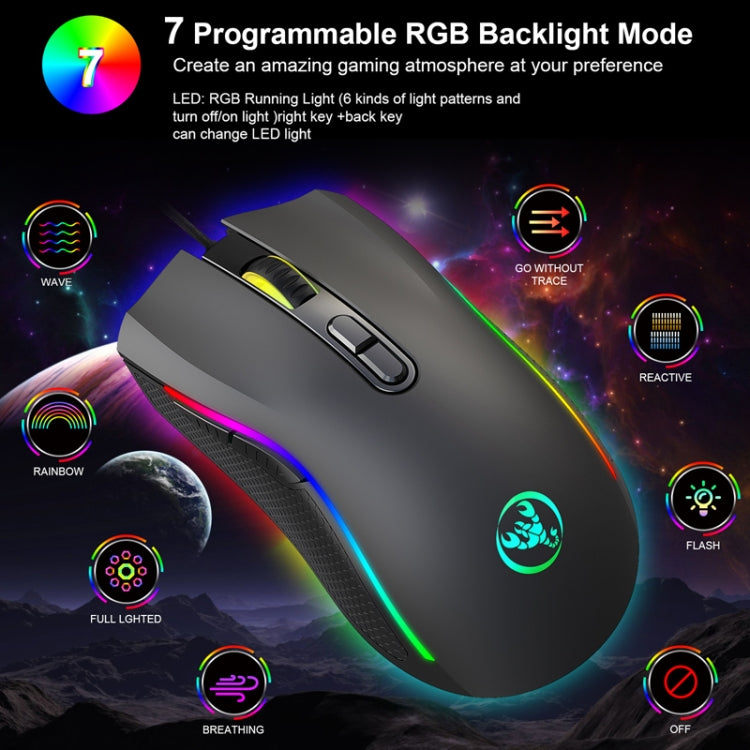 HXSJ A869 Type-C 7200dpi 6-modes Adjustable 7-keys RGB Light Wired Game Mouse