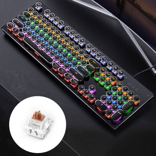 YINDIAO Electroplating Punk Mixed Light USB Mechanical Gaming Wired Keyboard, Tea Shaft