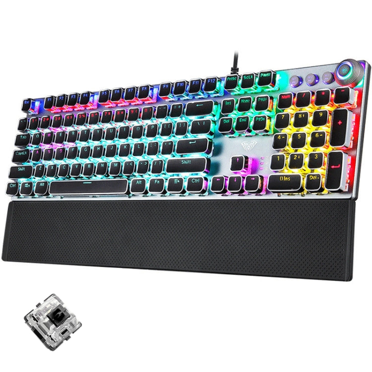 AULA F2088 108 Keys Mixed Light Plating Punk Mechanical Black Switch Wired USB Gaming Keyboard with Metal Button