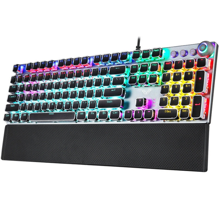 AULA F2088 108 Keys Mixed Light Plating Punk Mechanical Black Switch Wired USB Gaming Keyboard with Metal Button