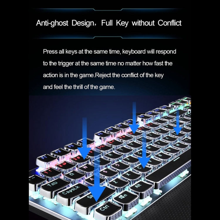 AULA F2088 108 Keys Mixed Light Plating Punk Mechanical Black Switch Wired USB Gaming Keyboard with Metal Button