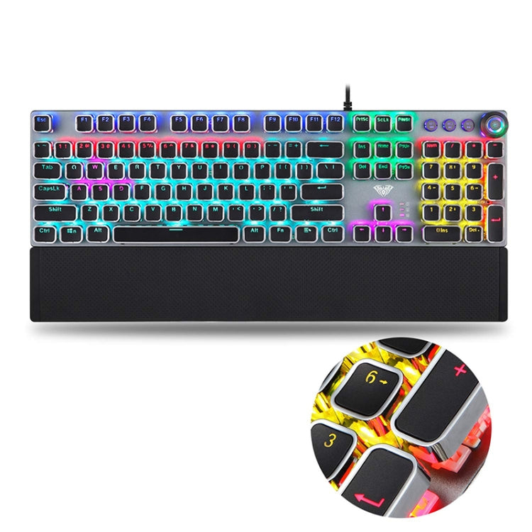 AULA F2088 108 Keys Mixed Light Plating Punk Mechanical Black Switch Wired USB Gaming Keyboard with Metal Button