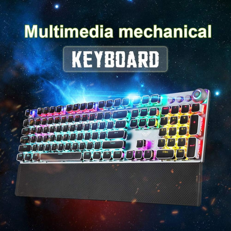 AULA F2088 108 Keys Mixed Light Plating Punk Mechanical Black Switch Wired USB Gaming Keyboard with Metal Button