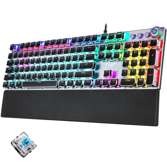 AULA F2088 108 Keys Mixed Light Plating Punk Mechanical Blue Switch Wired USB Gaming Keyboard with Metal Button