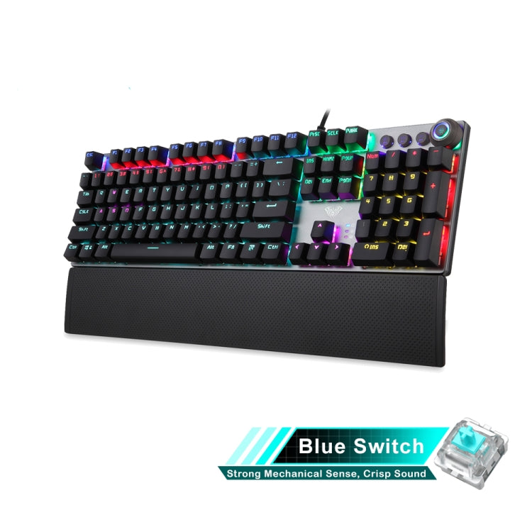 AULA F2088 108 Keys Mixed Light Mechanical Blue Switch Wired USB Gaming Keyboard with Metal Button