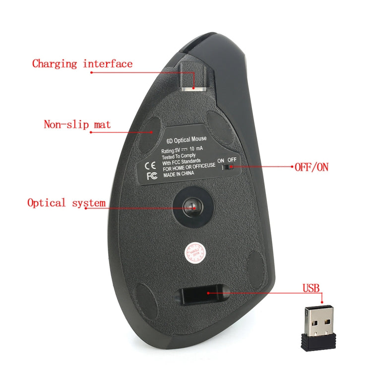 HXSJ T22 2.4GHz Wireless 4-Keys 2400 DPI Adjustable Ergonomics Optical Vertical Mouse