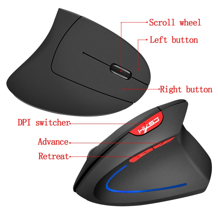 HXSJ T22 2.4GHz Wireless 4-Keys 2400 DPI Adjustable Ergonomics Optical Vertical Mouse