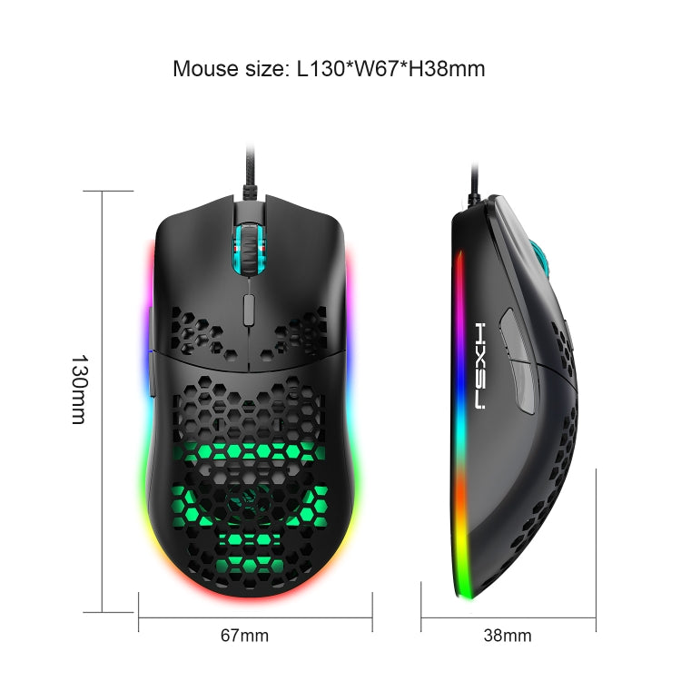 HXSJ J900 6 Keys RGB Lighting Programmable Gaming Wired Mouse (White)