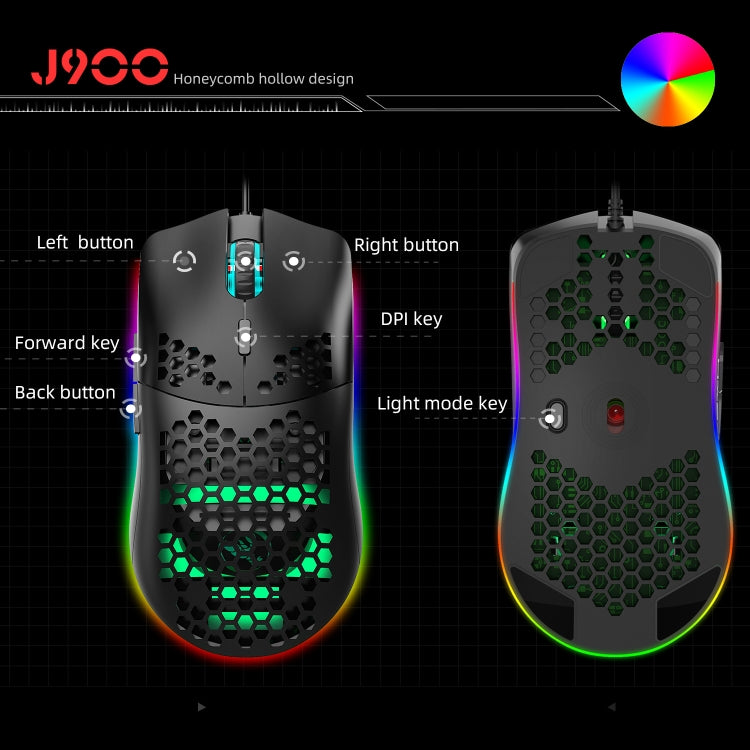 HXSJ J900 6 Keys RGB Lighting Programmable Gaming Wired Mouse (White)