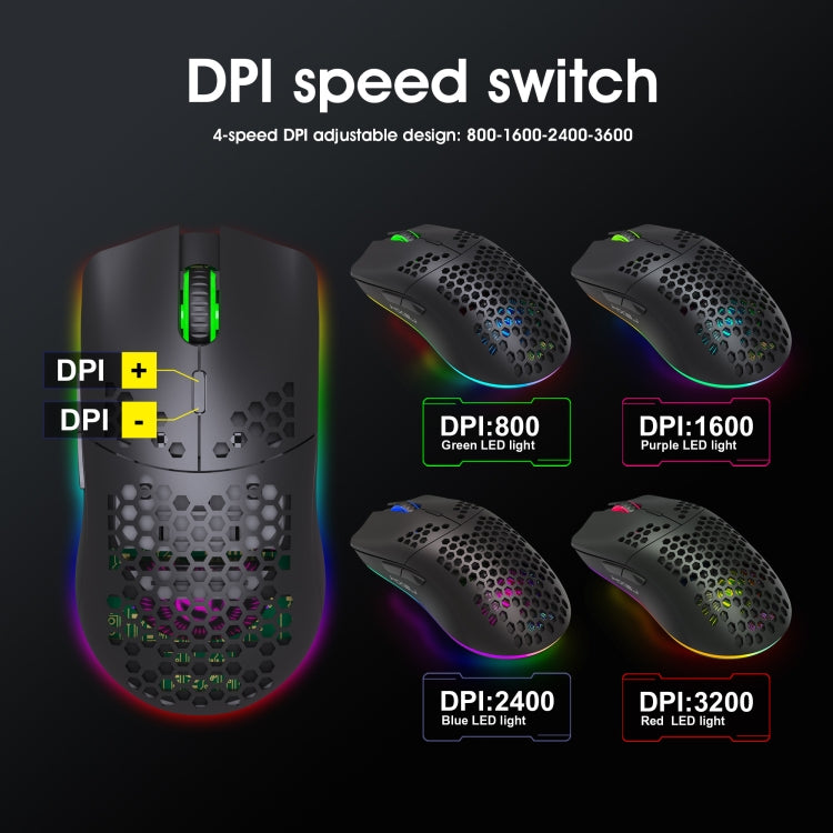 HXSJ T66 7 Keys Colorful Lighting Programmable Gaming Wireless Mouse