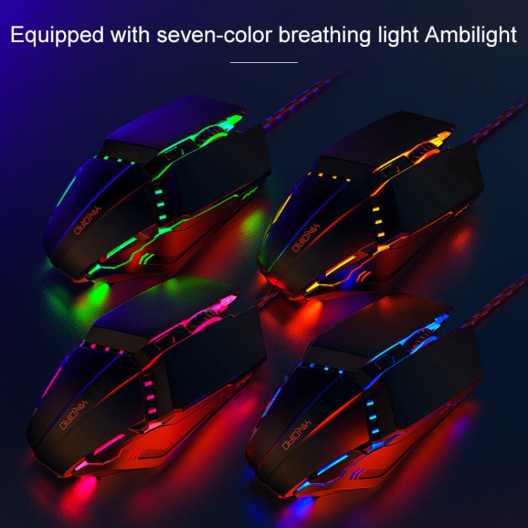 YINDIAO 3200DPI 4-modes Adjustable 7-keys RGB Light Wired Metal Mechanical Hard Core Macro Mouse, Style: Silent Version