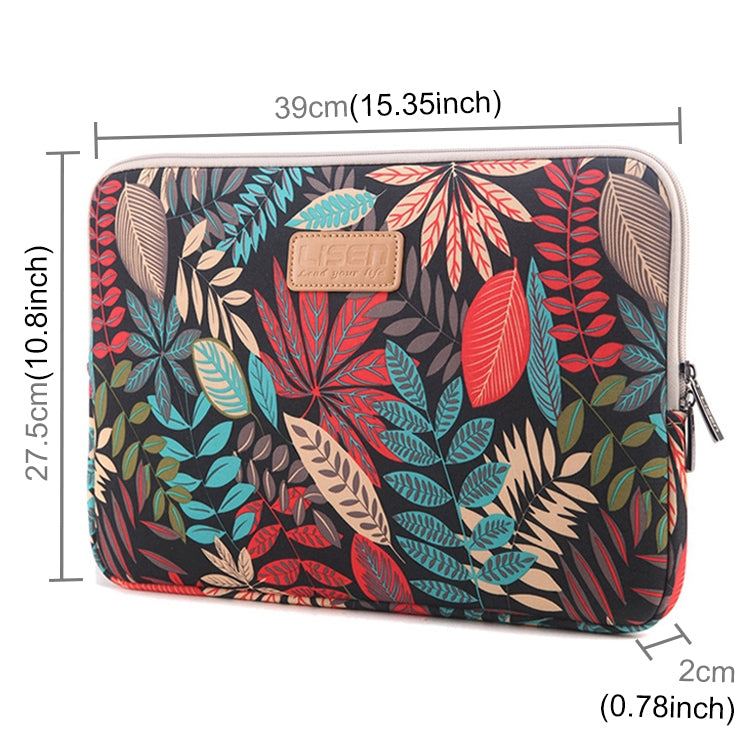 Sleeve Case Colorful Leaves Zipper Briefcase Carrying Bag for Macbook, Samsung, Lenovo, Sony, DELL Alienware, CHUWI, ASUS, HP, 15.6 inch and Below Laptops