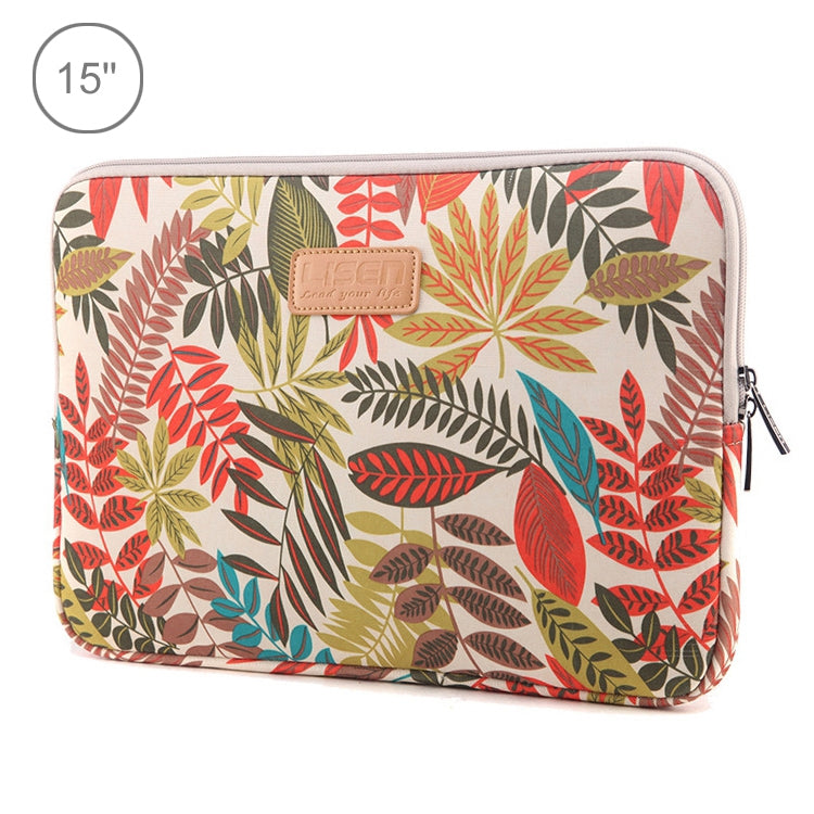 Sleeve Case Colorful Leaves Zipper Briefcase Carrying Bag for Macbook, Samsung, Lenovo, Sony, DELL Alienware, CHUWI, ASUS, HP, 15.6 inch and Below Laptops