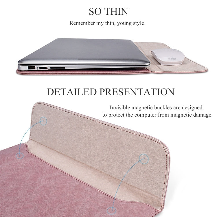 PU01S PU Leather Horizontal Invisible Magnetic Buckle Laptop Inner Bag for 13.3 inch laptops