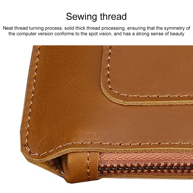 Universal Genuine Leather Business Laptop Tablet Zipper Bag For 13.3 inch and Below