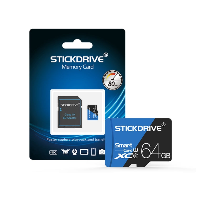 STICKDRIVE 64GB High Speed U3 Blue and Black TF(Micro SD) Memory Card