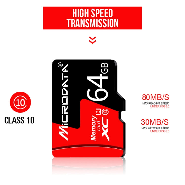 MICRODATA 64GB U3 Red and Black TF(Micro SD) Memory Card