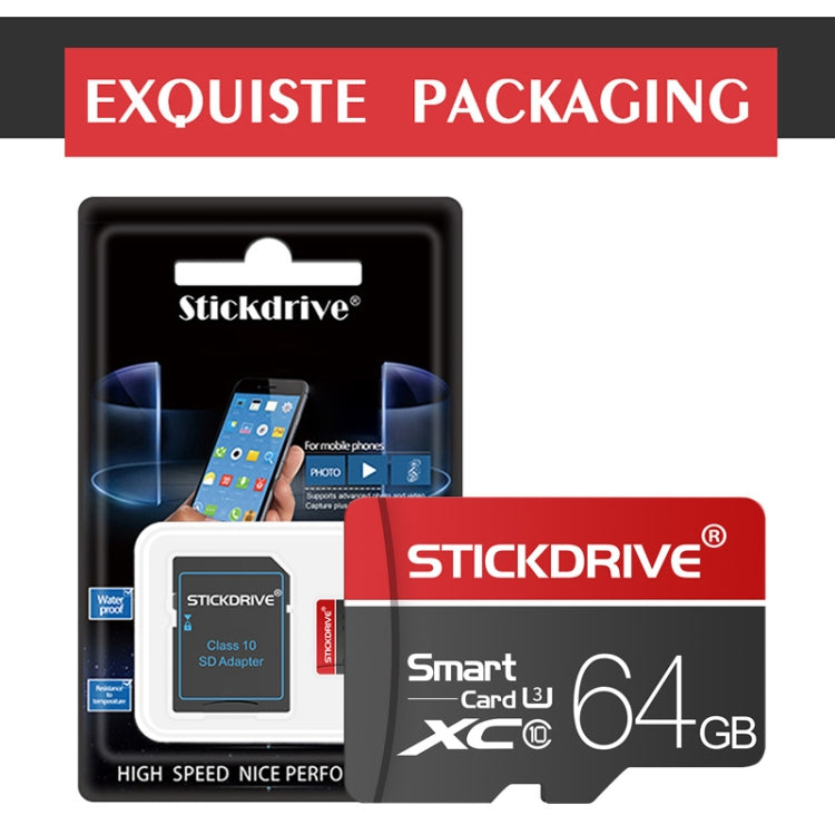 STICKDRIVE 64GB U3 White Line Red and Black TF(Micro SD) Memory Card