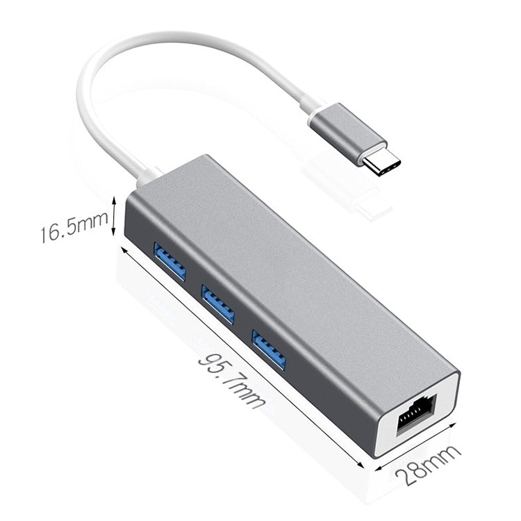 USB-C / Type-C to Fast Ethernet RJ45 & 3 x USB 3.0 Adapter Converter HUB