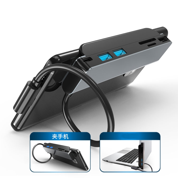 AD-065 6 in 1 USB-C / Type-C to 4K HDMI + SD / TF Card Slot + Type-C + 2 USB 3.0 Back Clip Style Multifunctional Docking Station HUB