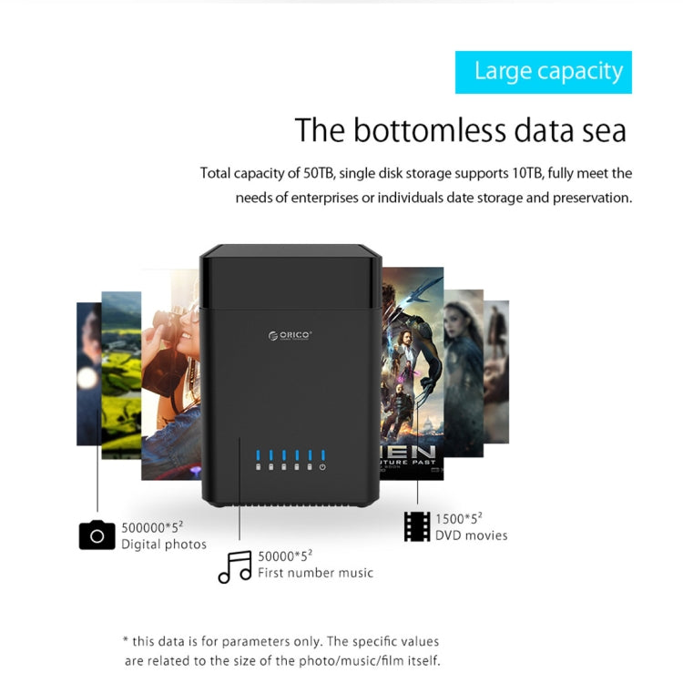 ORICO DS500U3 3.5 inch 5 Bay Magnetic-type USB 3.0 Hard Drive Enclosure with Blue LED Indicator