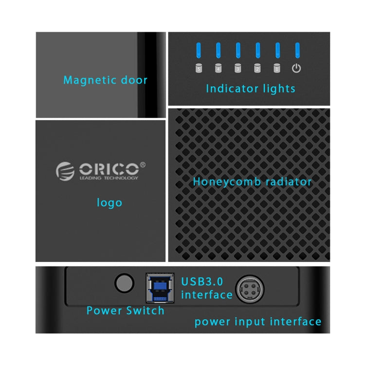 ORICO DS500U3 3.5 inch 5 Bay Magnetic-type USB 3.0 Hard Drive Enclosure with Blue LED Indicator