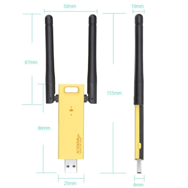 AC1200Mbps 2.4GHz & 5GHz Dual Band USB 3.0 WiFi Adapter External Network Card with 2 External Antenna