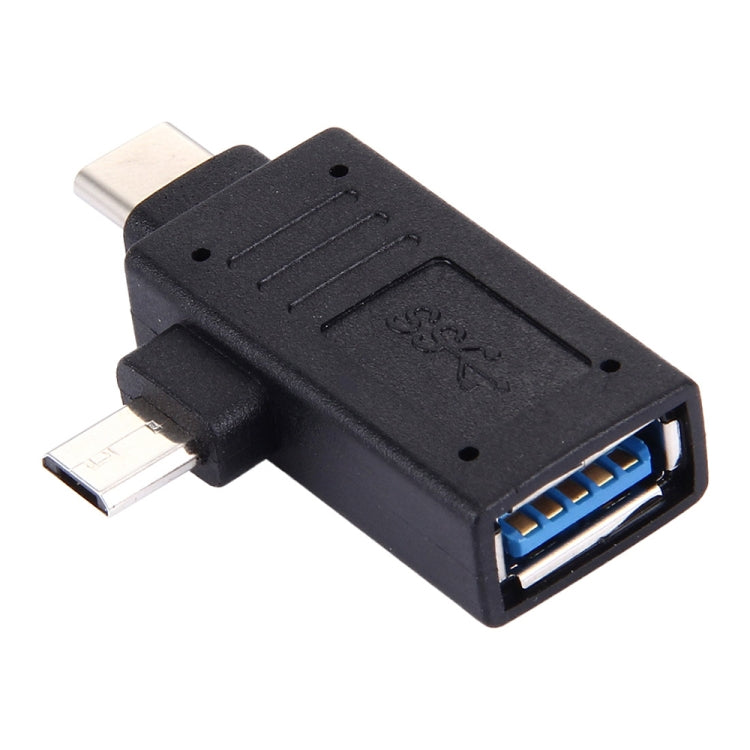 USB-C / Type-C Male + Micro USB Male to USB 3.0 Female Adapter