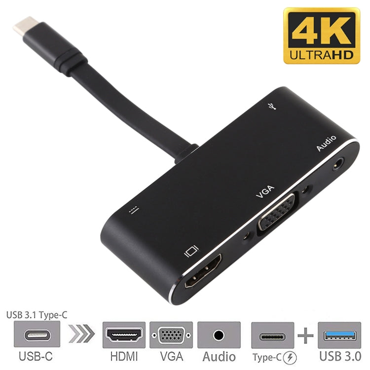 V126 UCB-C / Type-C Male to PD + HDMI + VGA + Audio + USB 3.0 Female 5 in 1 Converter