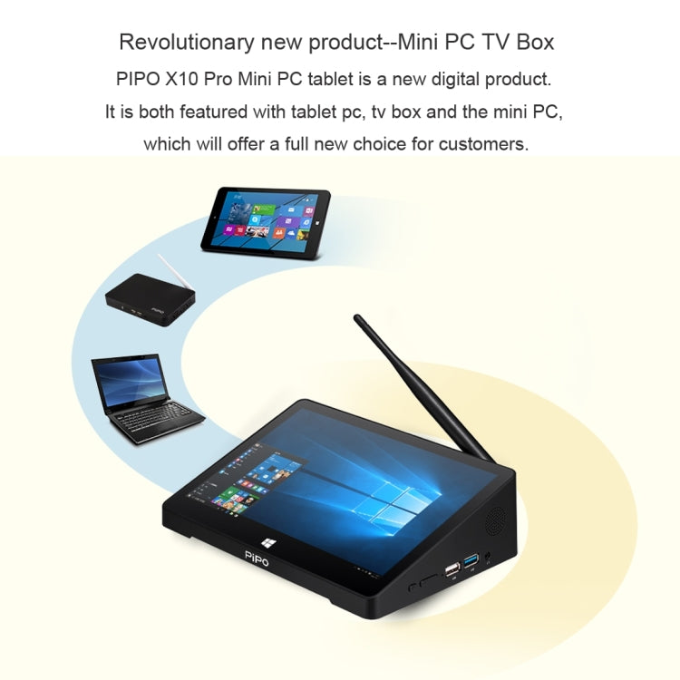 PiPo X10 Pro TV Box Style Tablet Mini PC, 6GB+64GB, 5000mAh Battery, 10.1 inch Windows 10 Intel Intel Celeron Processor N4020 Quad Core up to 2.8Ghz, Support TF Card & Bluetooth & WiFi & LAN & HDMI