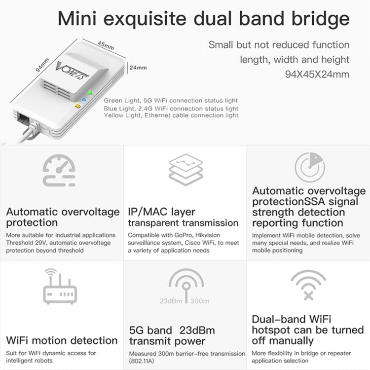 VONETS VAP11AC 5G / 2.4G Mini Wireless Bridge with Fan Version 300Mbps + 900Mbps WiFi Repeater, Support Video Surveillance & Control