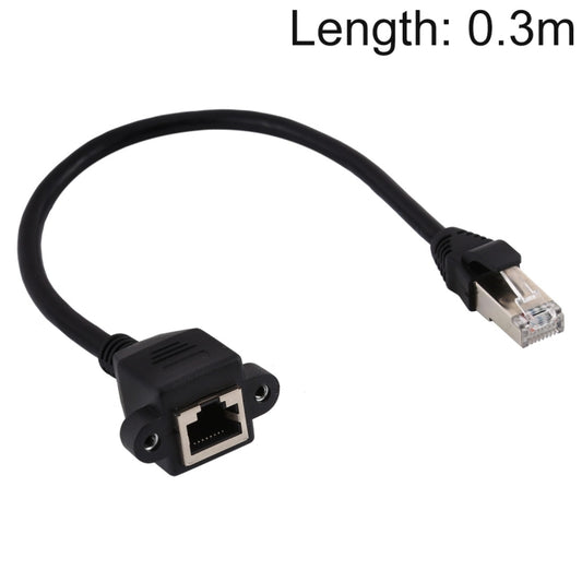 RJ45 Female to Male CATE5 Network Panel Mount Screw Lock Extension Cable , Length: 0.3m