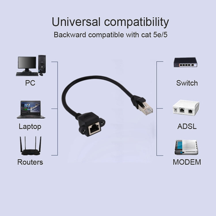 RJ45 Female to Male CATE5 Network Panel Mount Screw Lock Extension Cable , Length: 0.3m