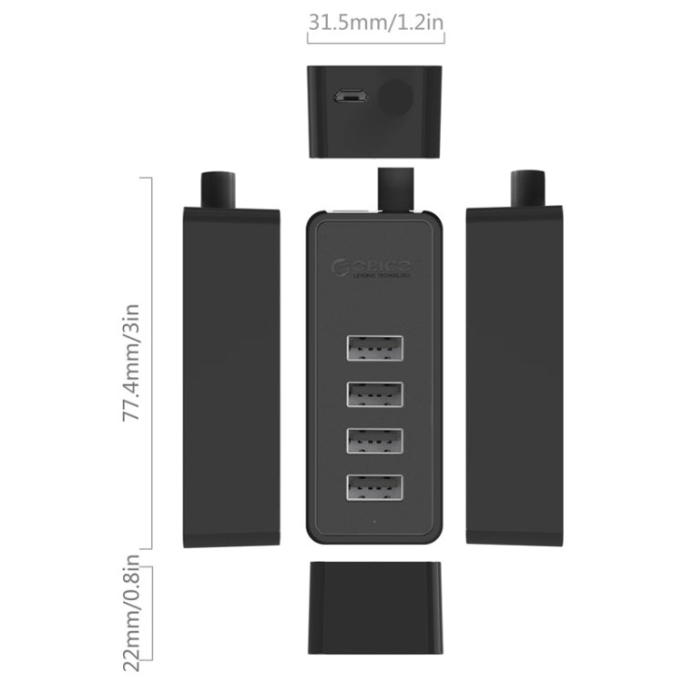 ORICO W5P-U2-100 USB 2.0 Desktop HUB with 100cm Micro USB Cable Power Supply