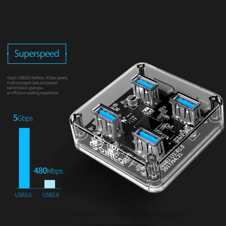 ORICO MH4U-100 USB 3.0 Transparent Desktop HUB with 100cm Micro USB Cable