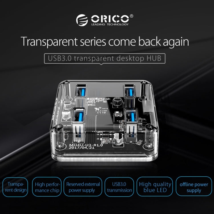 ORICO MH4U-30 USB 3.0 Transparent Desktop HUB with 30cm Micro USB Cable