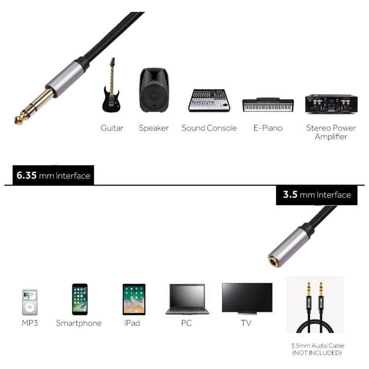 3662A 6.35mm Male to 3.5mm Female Audio Adapter Cable, Length: 1.5m